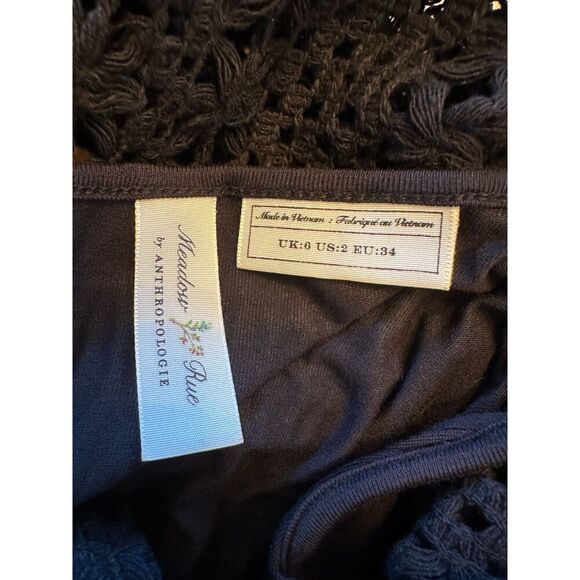 ANTHROPOLOGIE BLACK CROCHET LACE EVELYN MIDI DRESS BY MEADOW RUE Size 2 - Picture 9 of 9
